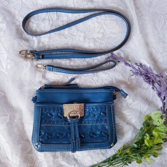 Chaps Blue Fringe Convertible Crossbody Clutch Bag - Picture 2 of 8
